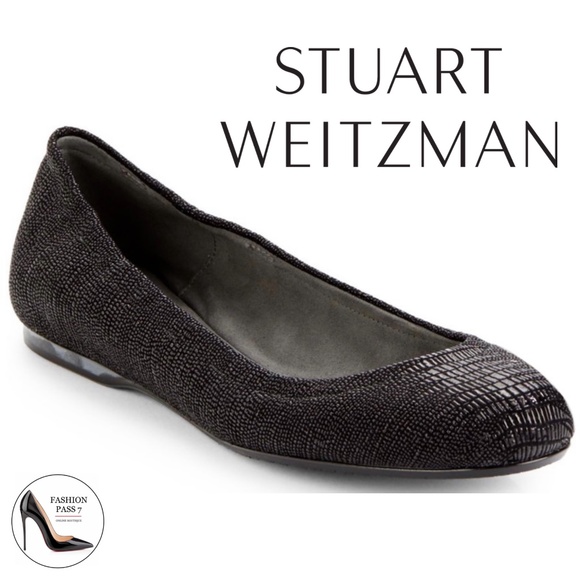 Stuart Weitzman Dotsnot Snake Black Suede Leather Flat Heel Ballet Pump Shoe 6.5 - Picture 1 of 15